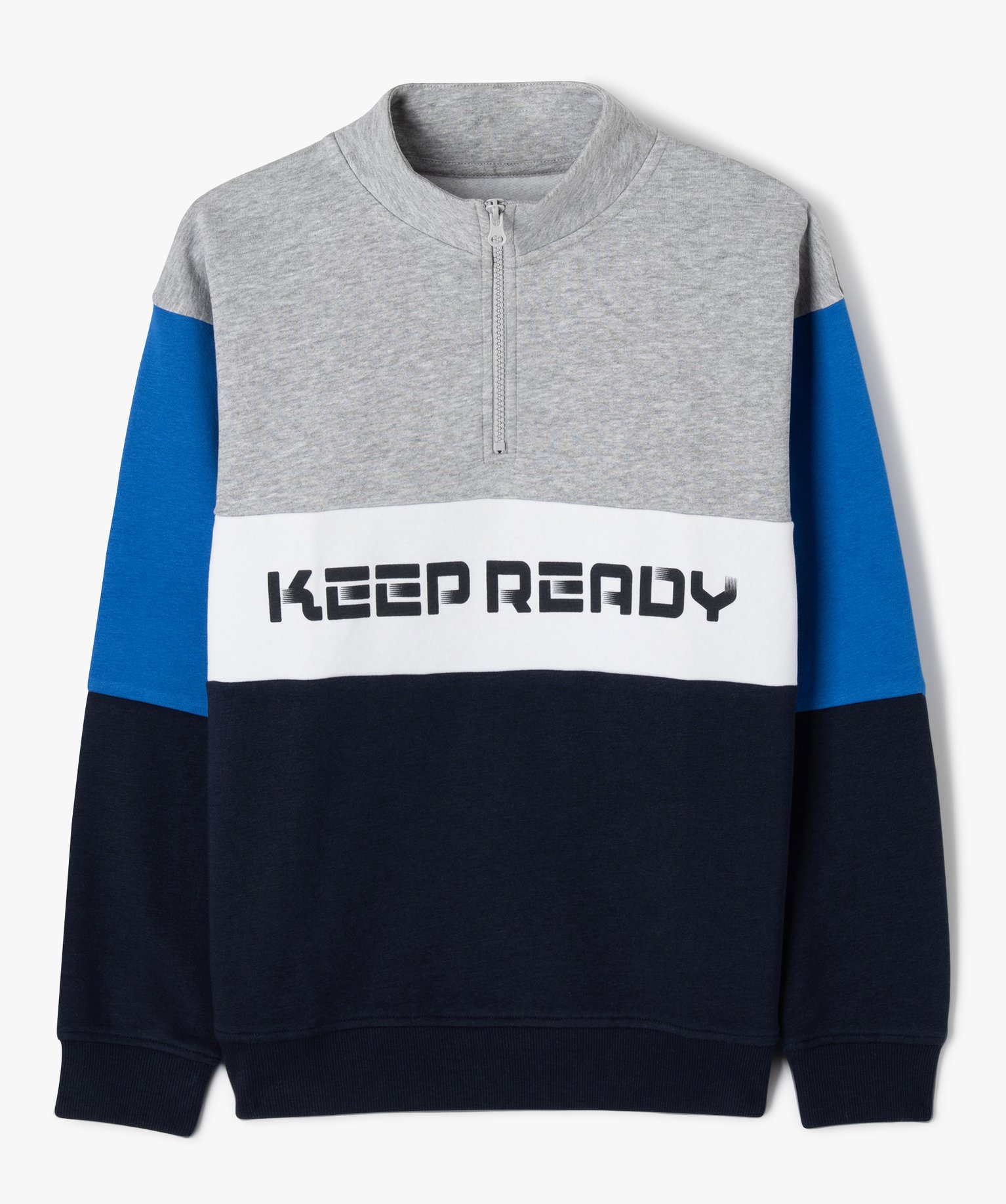Sweat molletonné avec col zippé Garçon gris | GEMO