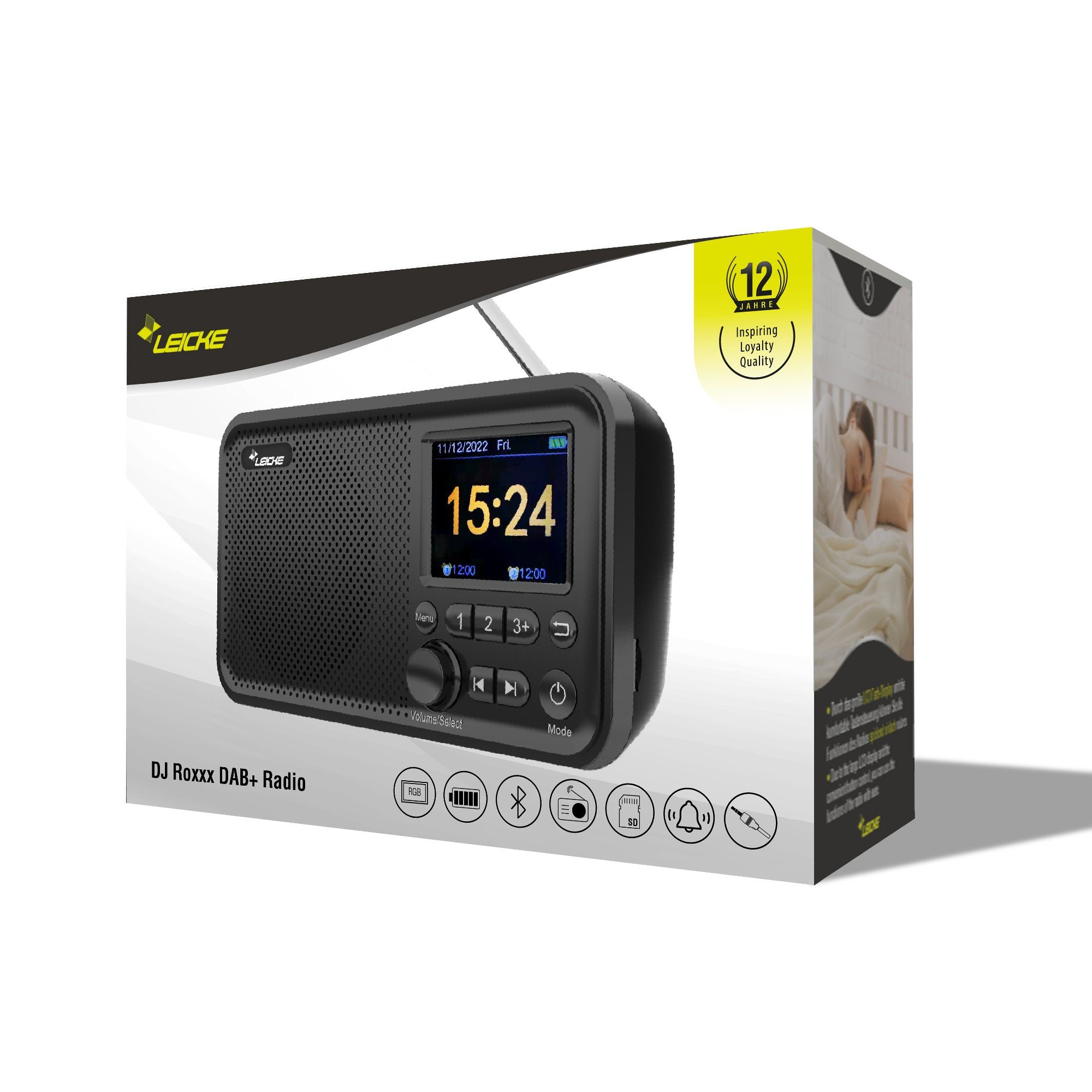 Leicke DJ ROXXX DAB+ Radio 5 Watt 8 Ω Bluetooth-Lautsprecher (Bluetooth 5.0, 5 W, Empfang von allen im Sendegebiet verfügbaren DAB+ und UKW-Sendern)