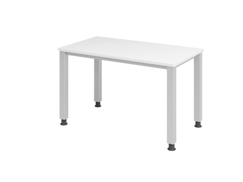 Hammerbacher VQS612/W Höhenverstellbarer gerader Schreibtisch mit 4 Füßen Express Q Weiß, Silber 1.200 x 672 x 685 - 810 mm