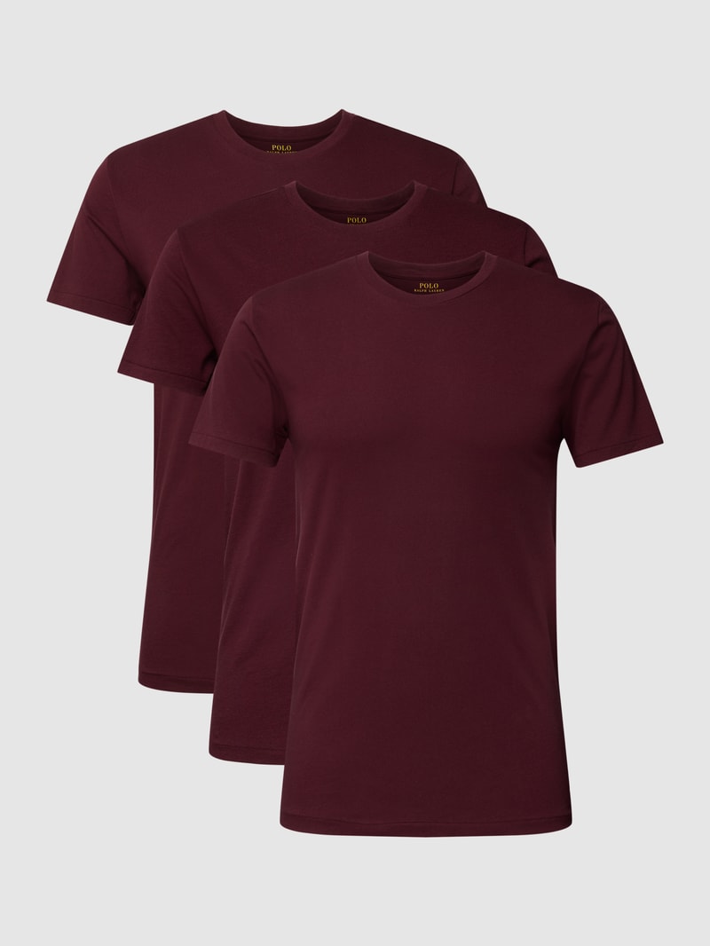 T-Shirt mit Logo-Stitching im 3er-Pack in bordeaux rot