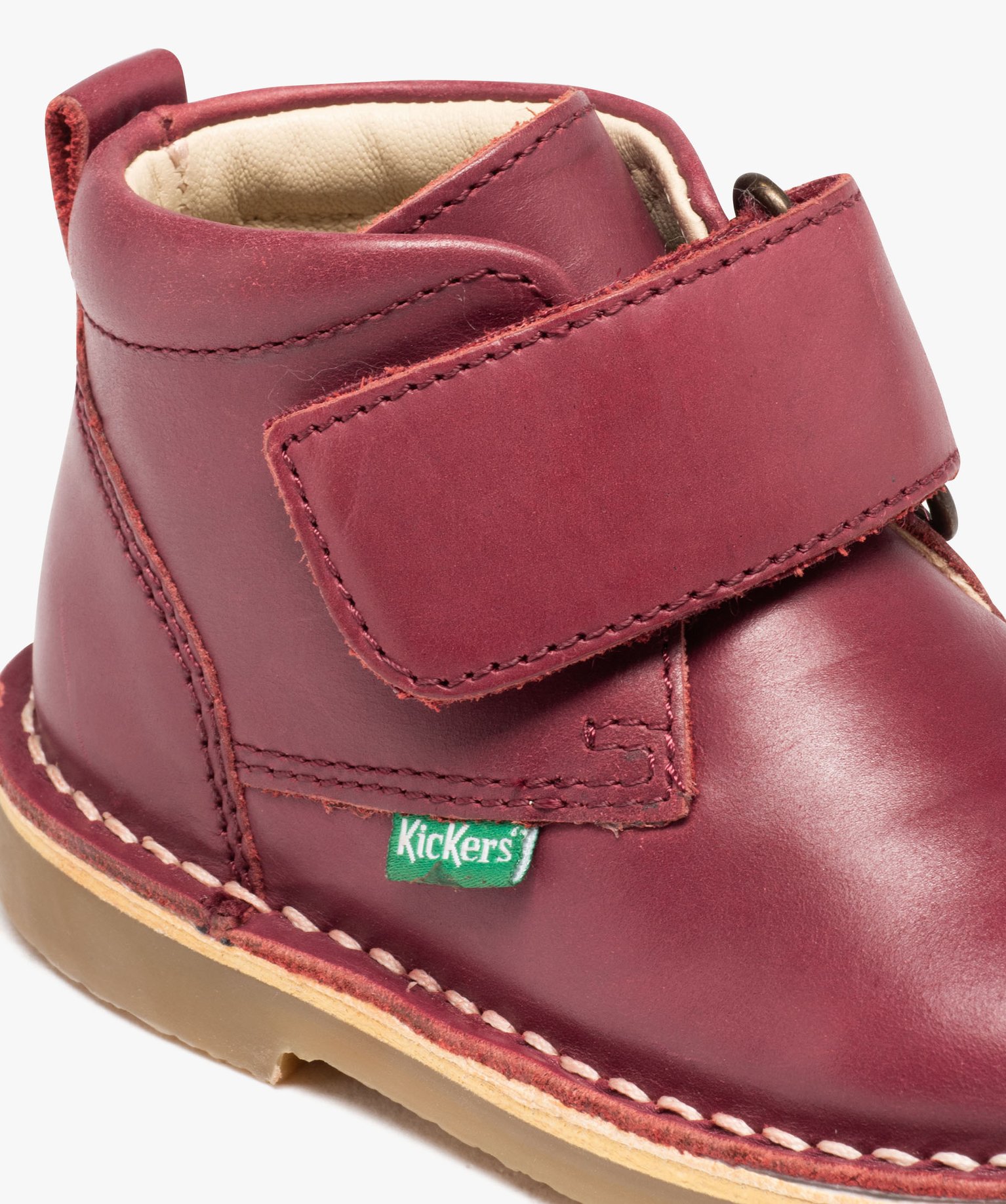 Bottes bébé fille en cuir uni à scratch - Kickers bordeaux | GEMO