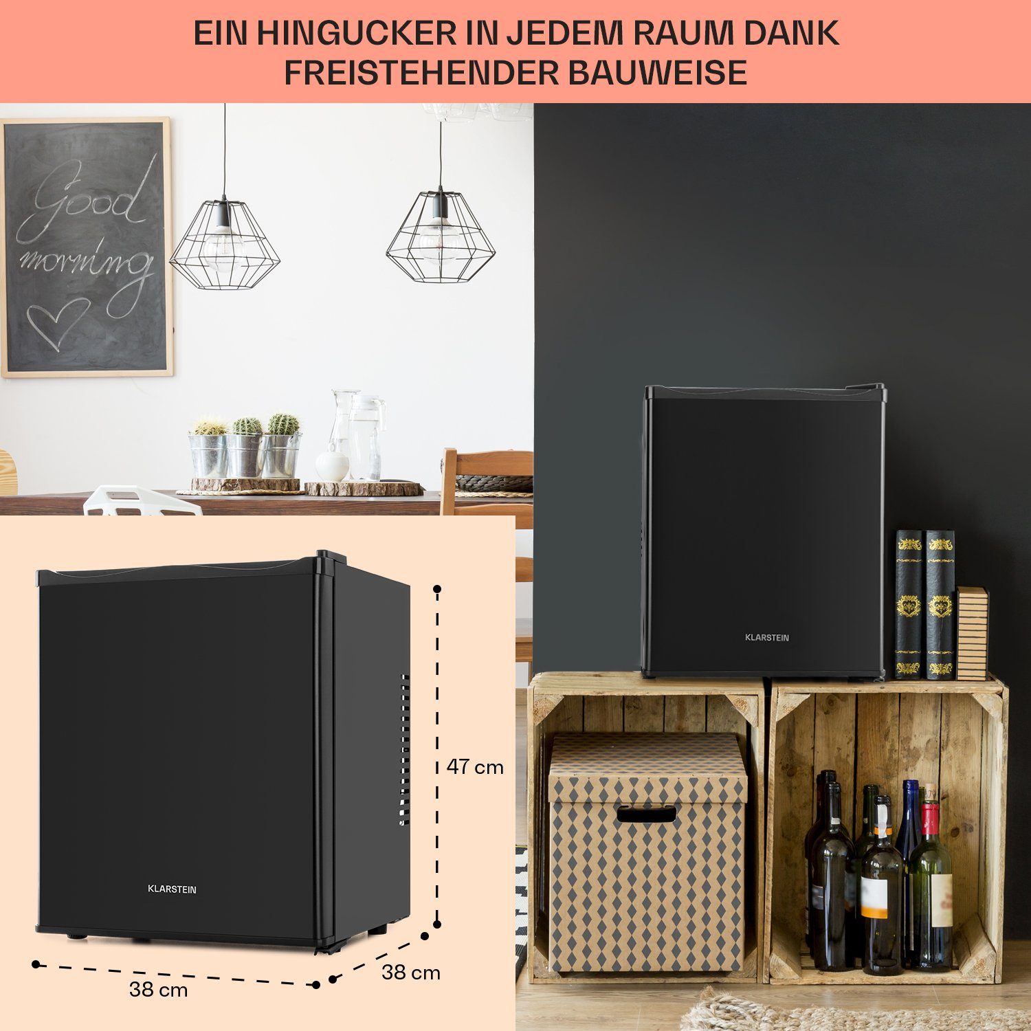 Klarstein Table Top Kühlschrank HEA-MKS-10 10005399A, 47 cm hoch, 38 cm breit, Hausbar Minikühlschrank ohne Gefrierfach klein Kühlschrank Getränke