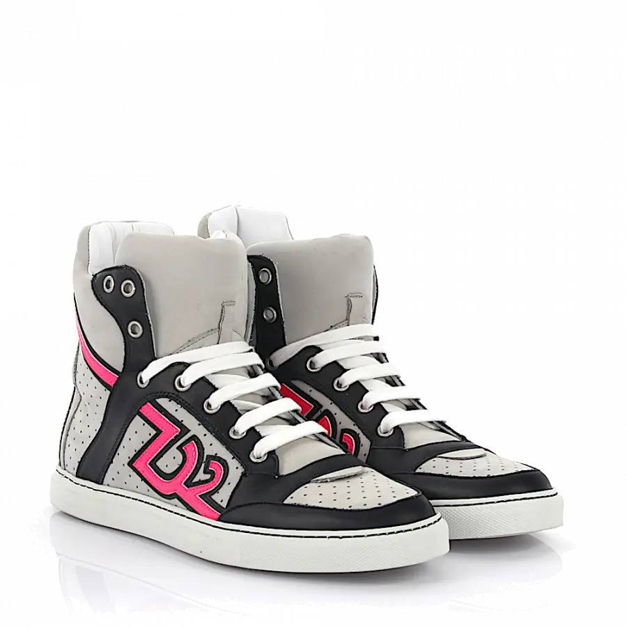 Dsquared2 - Sneaker high Nappaleder Nubukleder Leo Print grau pink schwarz - grau