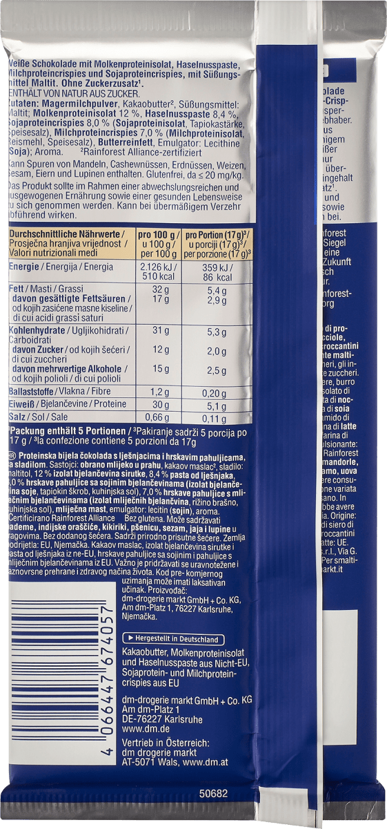 Protein Schokolade, Hazelnut White Chocolate Crisp Geschmack, 85 g