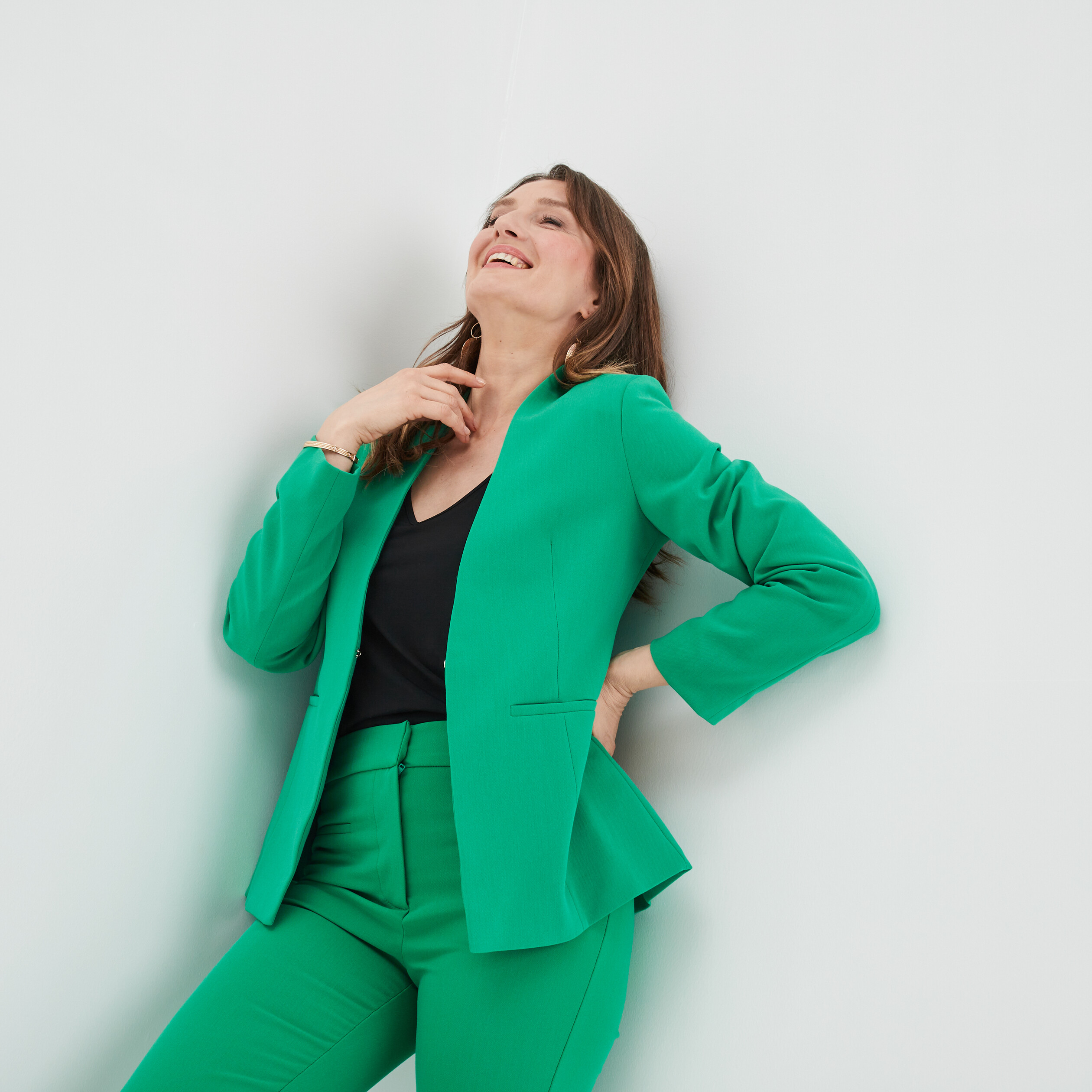 Veste blazer cintrée col en V vert émeraude femme | La Halle