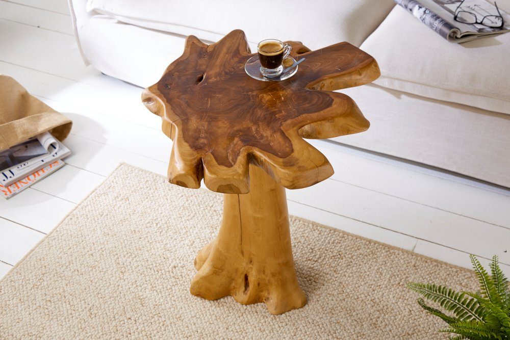 riess-ambiente Beistelltisch ROOT 53cm natur, Nachttisch · Massivholz · Hocker · mit Jahresringen · Teakholz