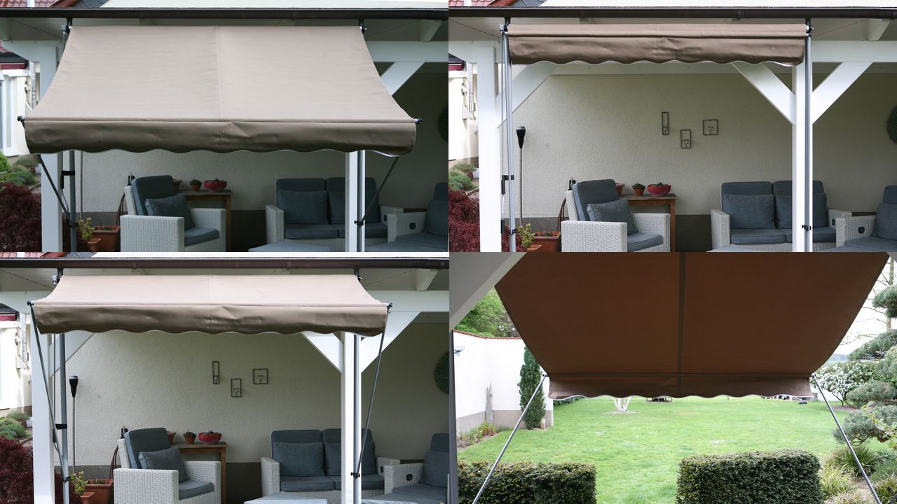 Grasekamp Klemmmarkise Ontario 255x130cm Taupe Balkonmarkise höhenverstellbar von 200 cm – 320 cm