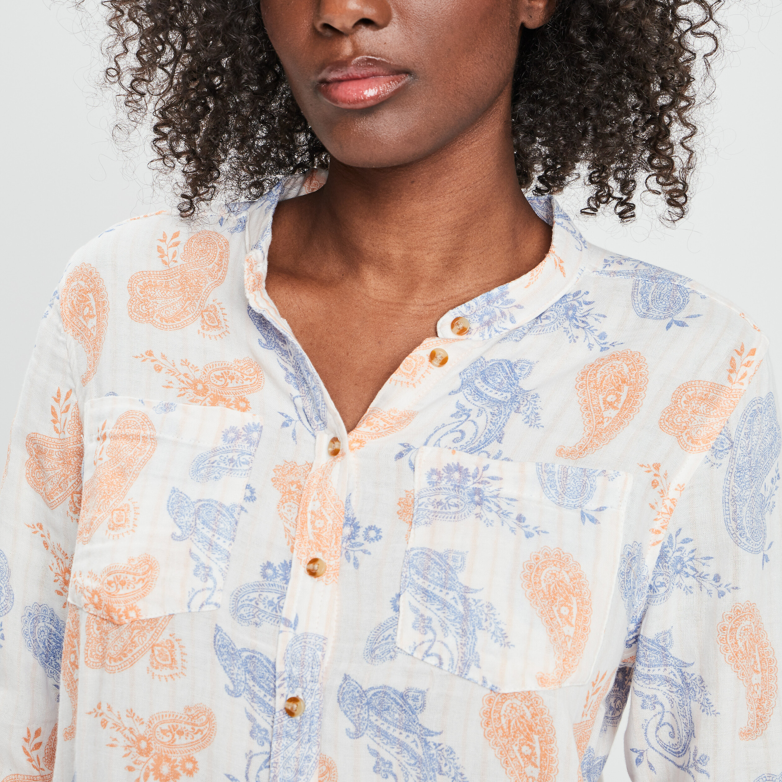 Chemise manches longues col mao ecru femme | La Halle