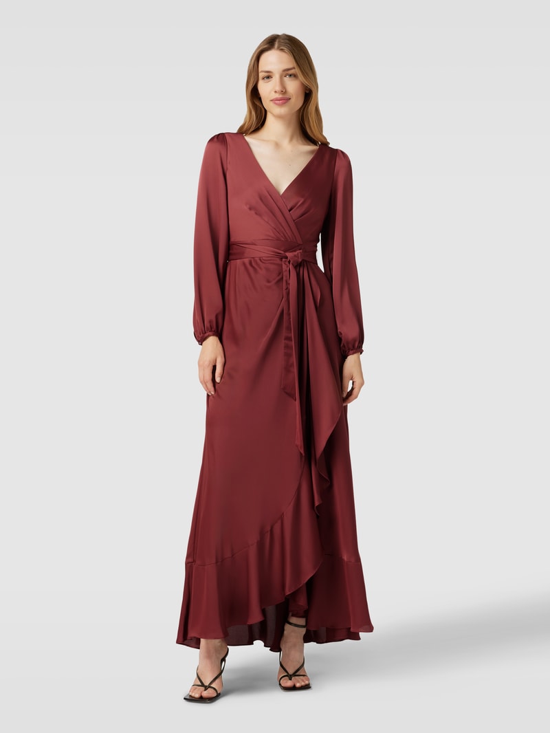 Abendkleid mit V-Ausschnitt in rostrot meliert