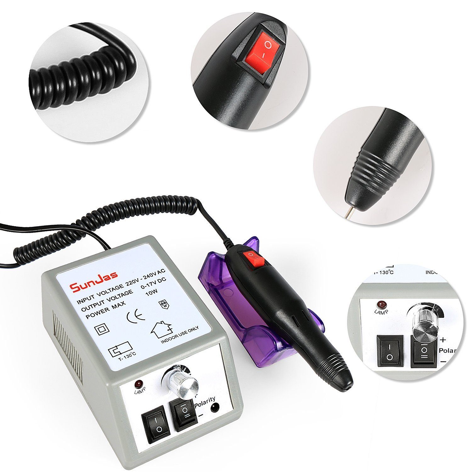 SunJas Maniküre-Pediküre-Set HB100, 3-tlg., Nagelfräser Elektrisch Profi Fräser Maniküre Nagel Design Nagelstudio
