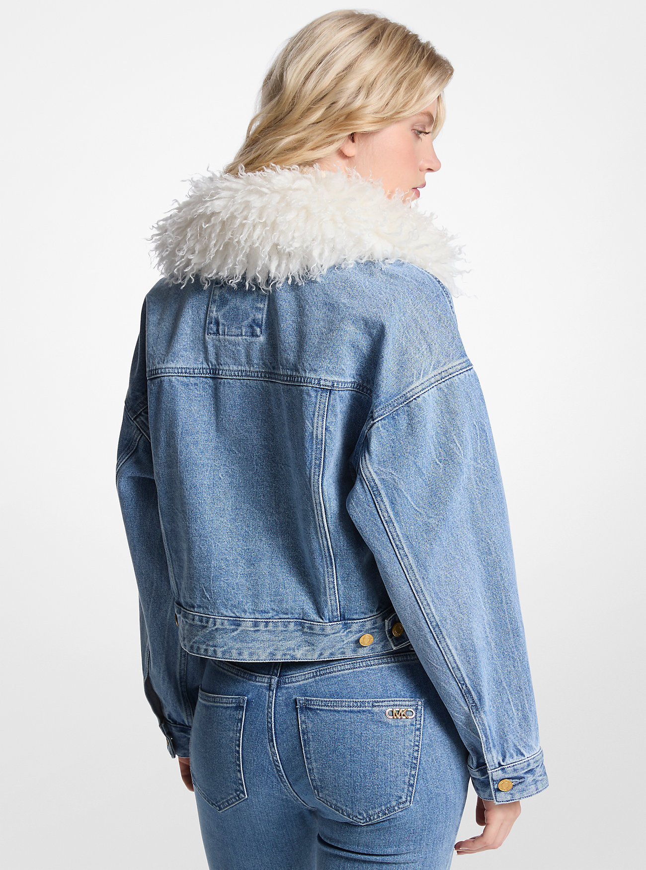 Denimjakke med fuskepelskrage – BLUESKY WASH