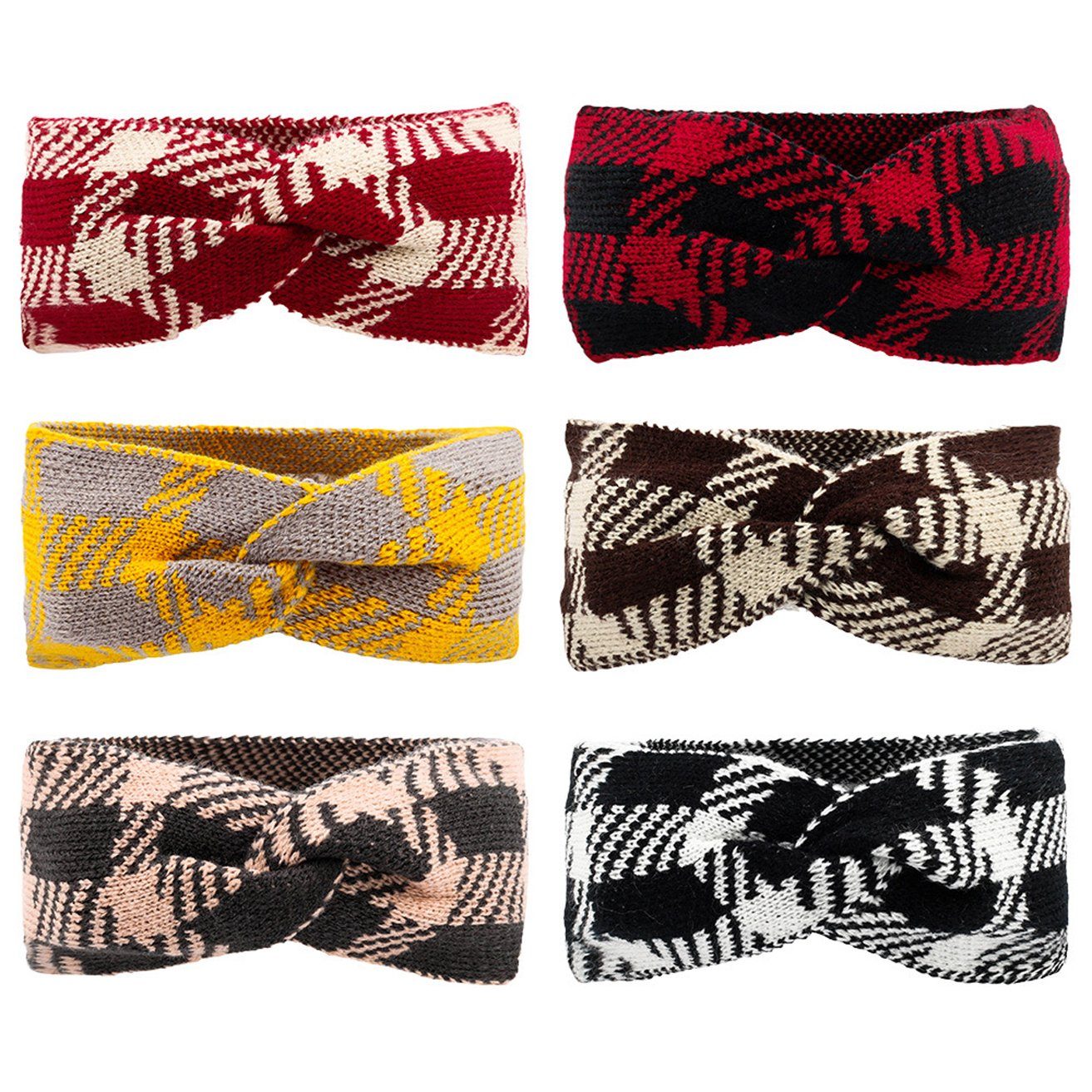HOHEA H Haarband Winter-Stirnbänder für Damen, rote Stirnbänder, Sport-Stirnbänder, 1-tlg., Gestricktes Stirnband für Mädchen, Ohrenwärmer, weich, Zopfmuster-Stirnband mit Schleife für Damen
