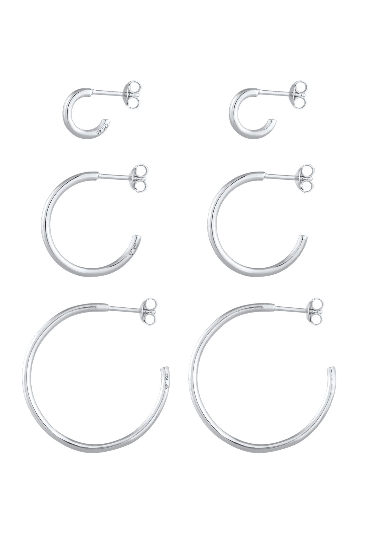 Elli Trio of hoop earrings for women, basic trend blogger style, in 925 sterling silver
