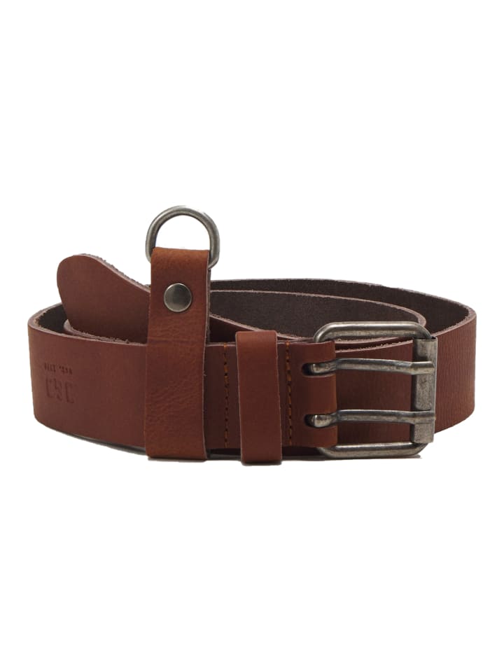 Jack & Jones Ledergürtel JACMICHIGAN KEYHANGER Doppeldorn Herrengürtel in Mittelbraun günstig kaufen 80 cm
