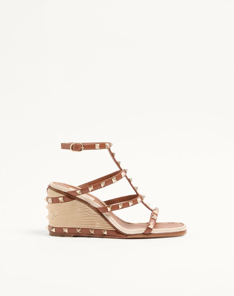 Sandália plataforma Rockstud em pele de vitelo com bordado Cornely 80mm
