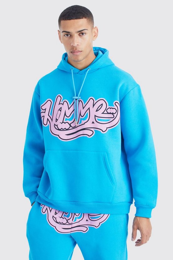 Oversize Trainingsanzug mit Homme Graffiti-Print und Kapuze