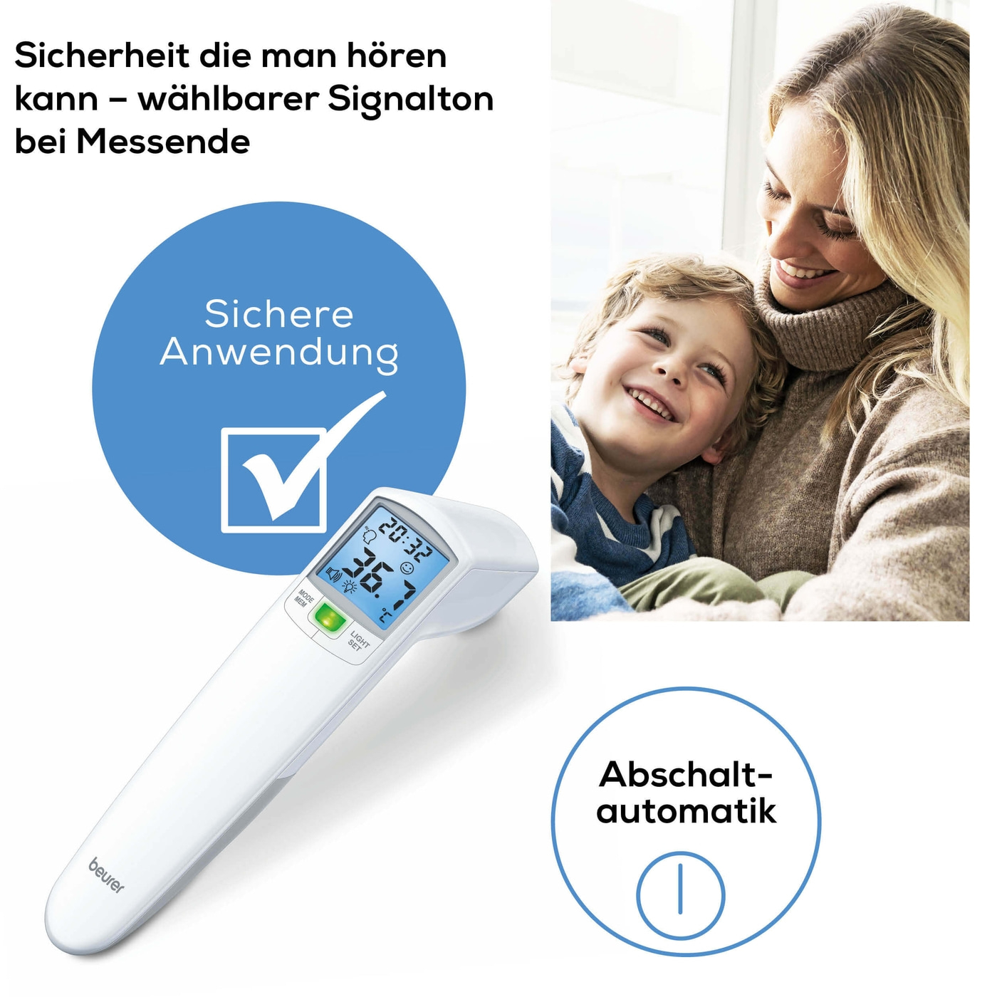 Beurer kontaktloses Thermometer FT 100-Misst die Körper-, Umgebungs- & Oberflächentemperatur mit Infrarot-Messtechnik