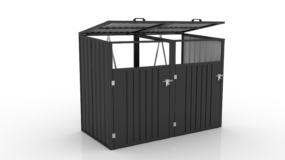 HC Garten & Freizeit Mülltonnenbox für 2x Mülltonnen mit aufklappbaren Dach & Griff BSW-MK2
