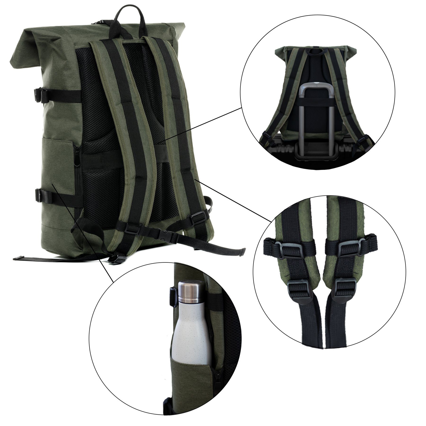 SONS OF ALOHA Rucksack RollTop Rucksack XL Kane, Tagesrucksack Laptopfach aus recyceltem Plastik, Daypack viele Fächer