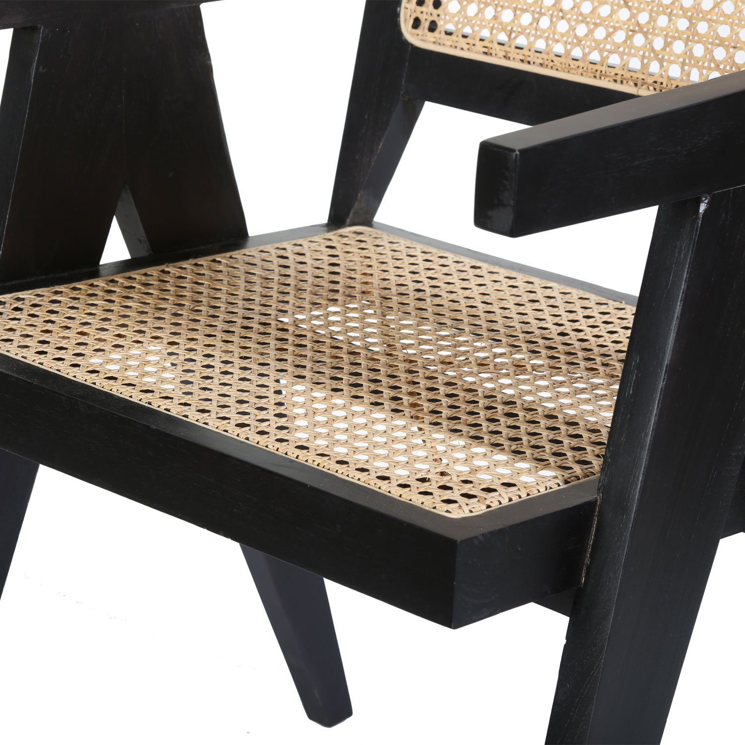 Casa Moro Rattanstuhl Teak Rattan Sessel NICO mit Armlehnen Retrostuhl (Armlehnstuhl breit & stabil für Garten Terrasse Küche Lounge Esszimmer), Kunsthandwerk, Jedes Stück ein Unikat