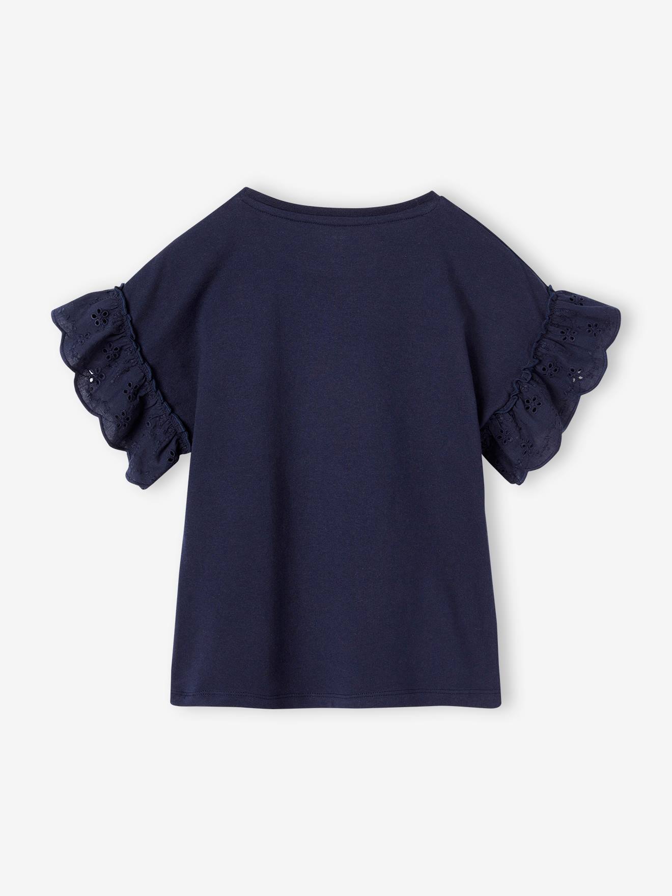 Vertbaudet Mädchen T-Shirt mit Volantärmeln, Bio-Baumwolle - wollweiß katze