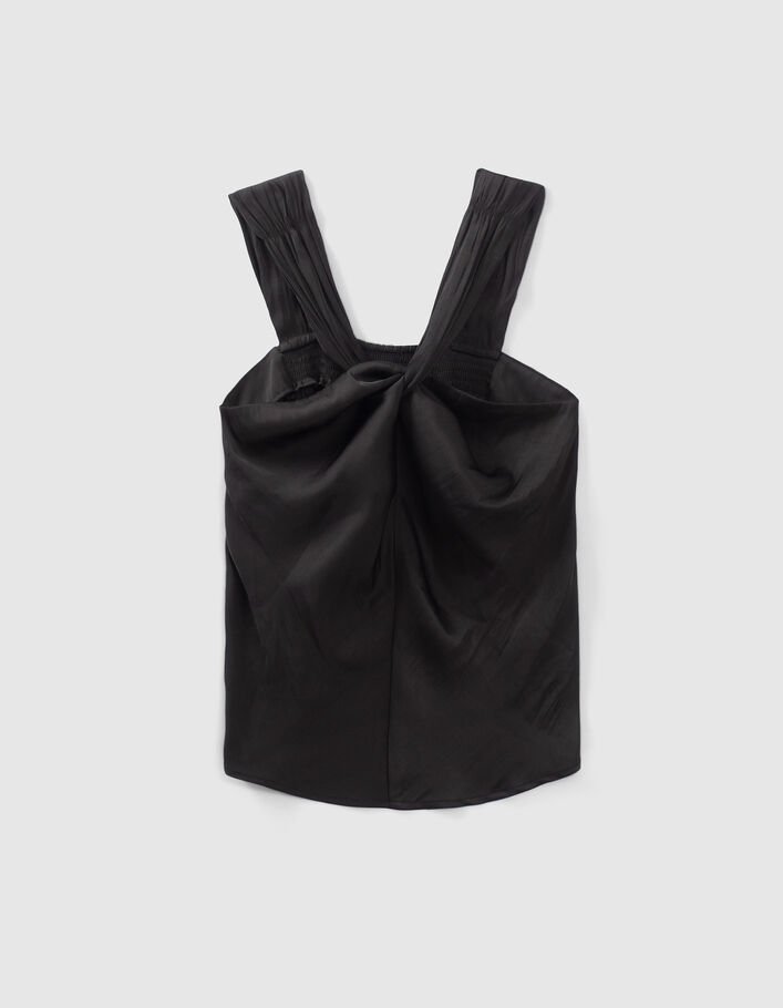 Top asymétrique noir à encolure nouée Femme