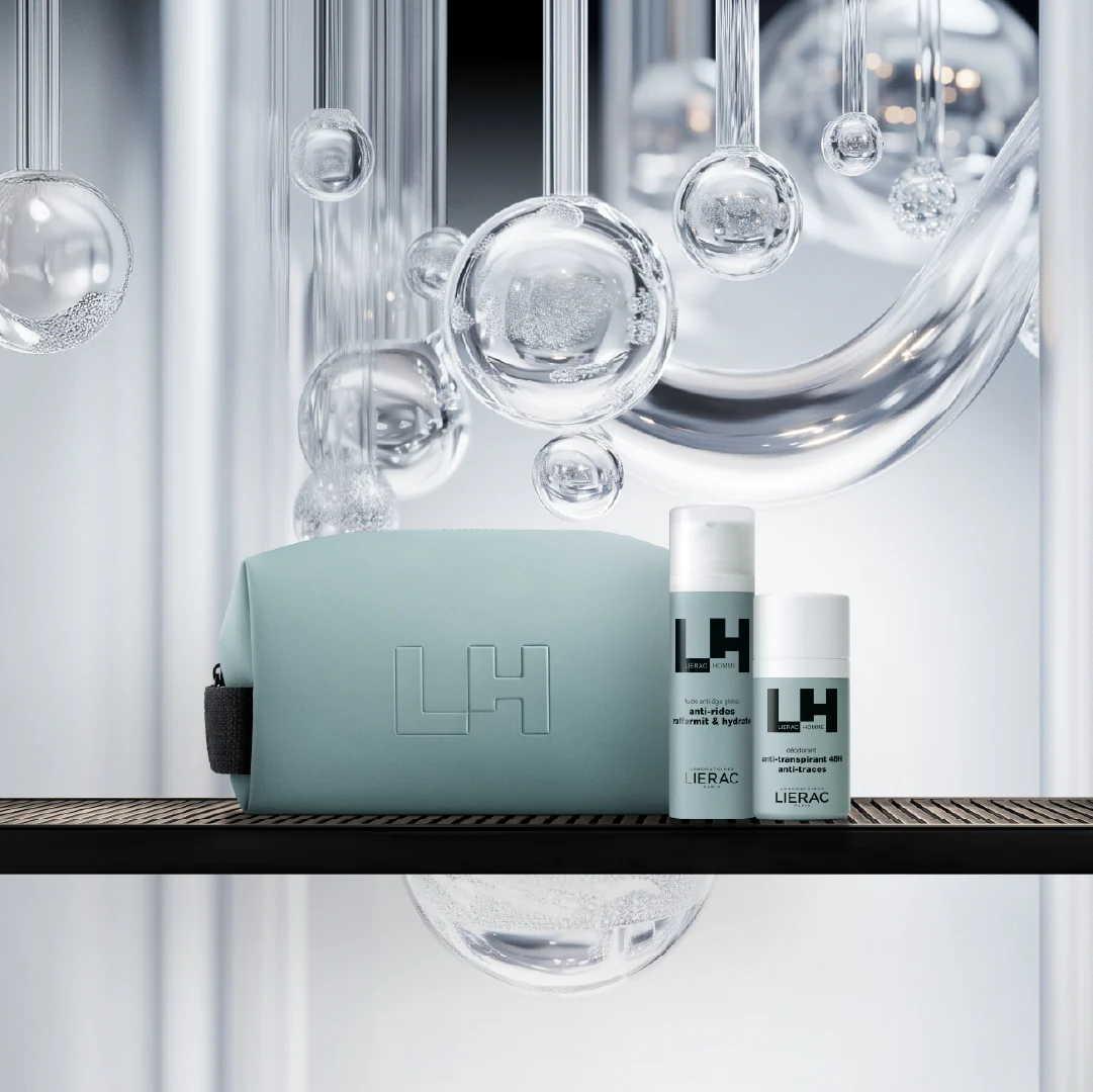 Lierac Homme Anti-Aging Fluid + Deodorant + Kosmetiktasche – Anti-Falten-Set, Anti-Falten-Gesichtsfluid