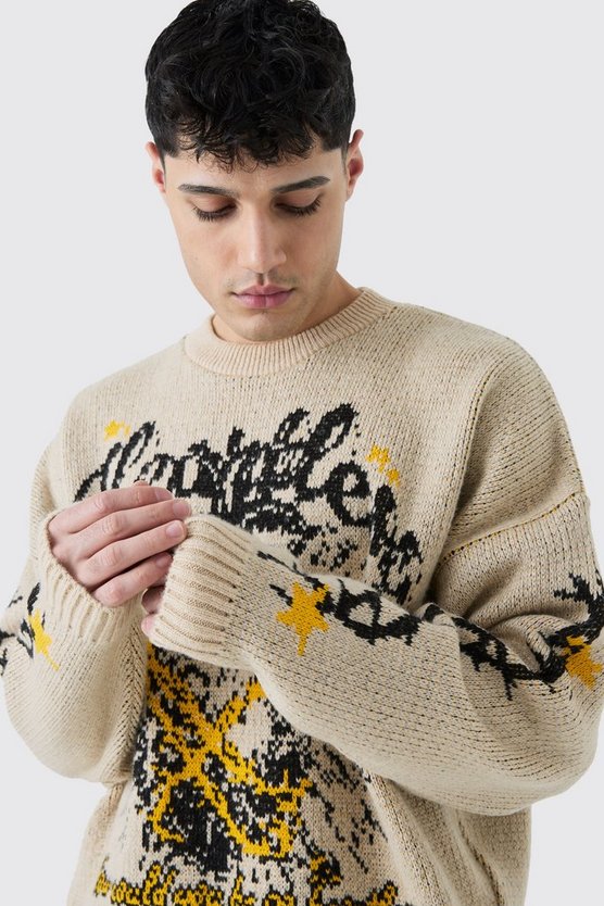 Kastiger Oversize Pullover mit Print