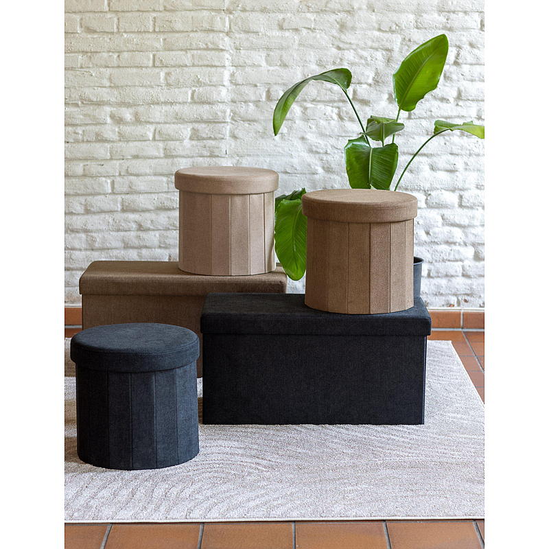 Home Puff m/oppbevaring ø 38 cm sammenleggbar sort Lisa