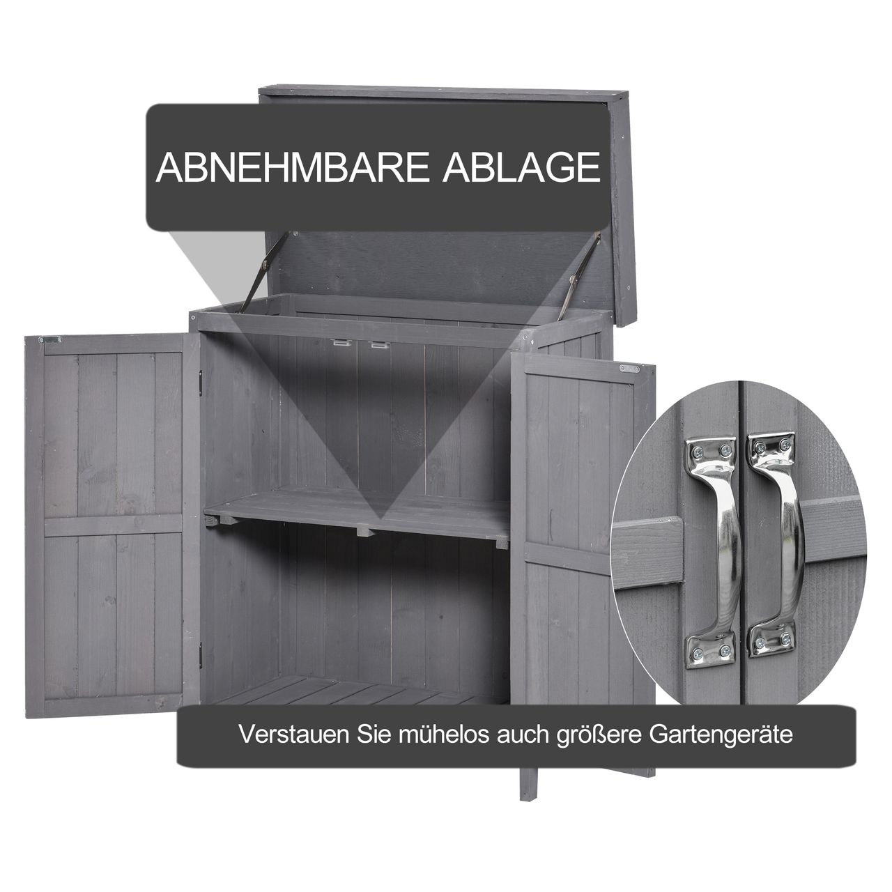 Outsunny Geräteschrank Geräteschuppen Holzschrank 2 Fächer Tannenholz Grau