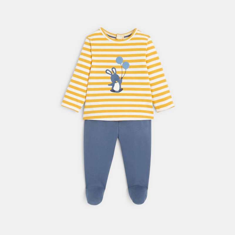 Pyjama lapin rayé jaune bébé garçon
