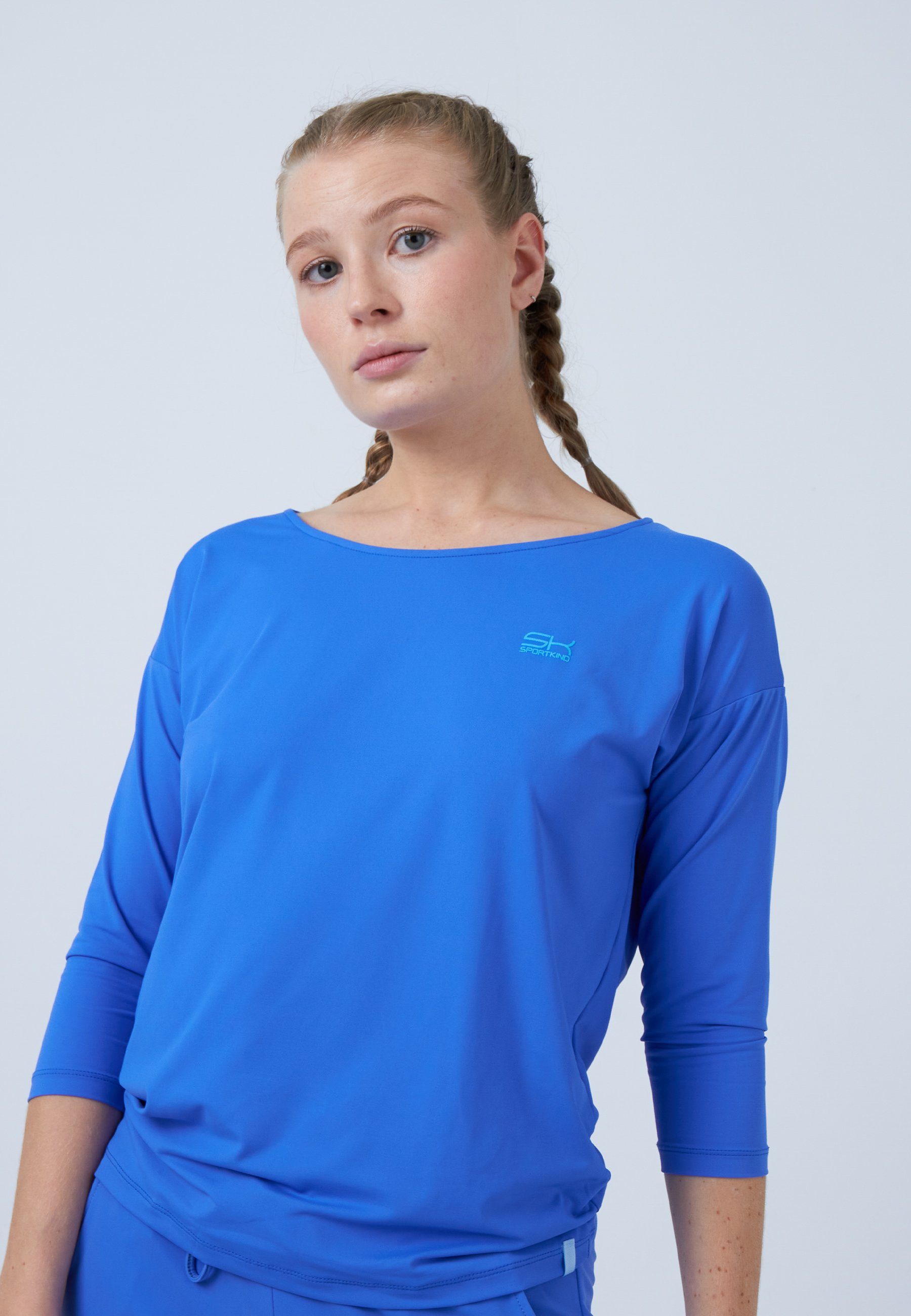 SPORTKIND Funktionsshirt Tennis 3/4 Loose Fit Shirt Mädchen & Damen kornblumen blau