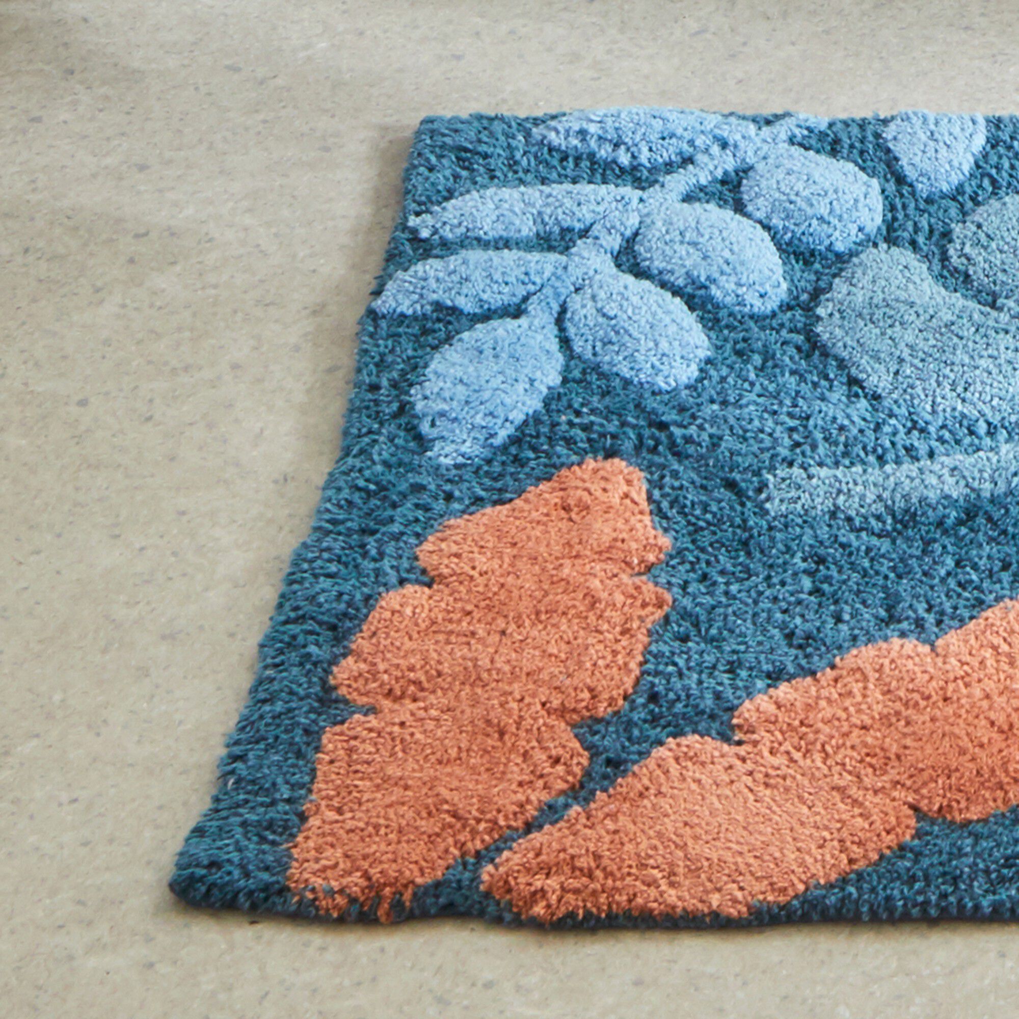 Tapis de bain pur coton motif feuillage