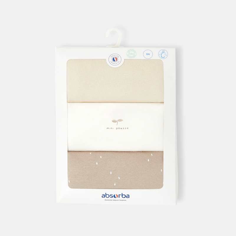 Lot de 3 bodies cœur croisé à manches longues en coton bio beige naissance Absorba