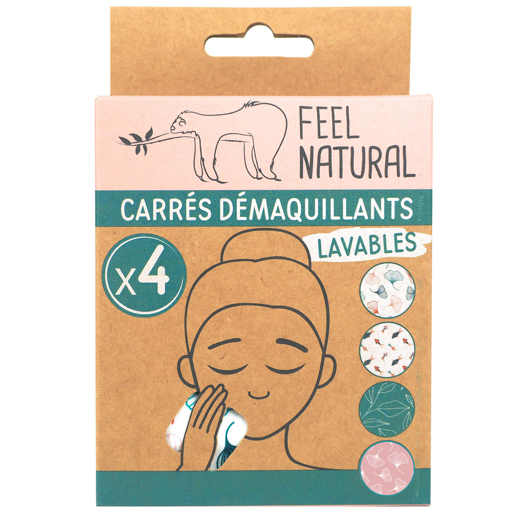 feel natural Lot de 4 carrés démaquillants lavables Carrés démaquillants