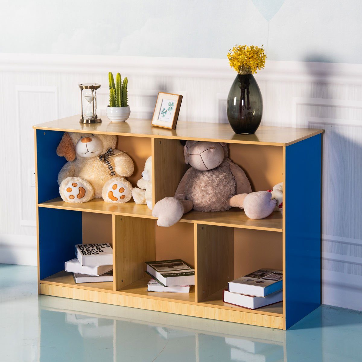 COSTWAY Bücherregal, Kinder, mit 5 Fächern, freistehend, Holz, 120x40x76cm