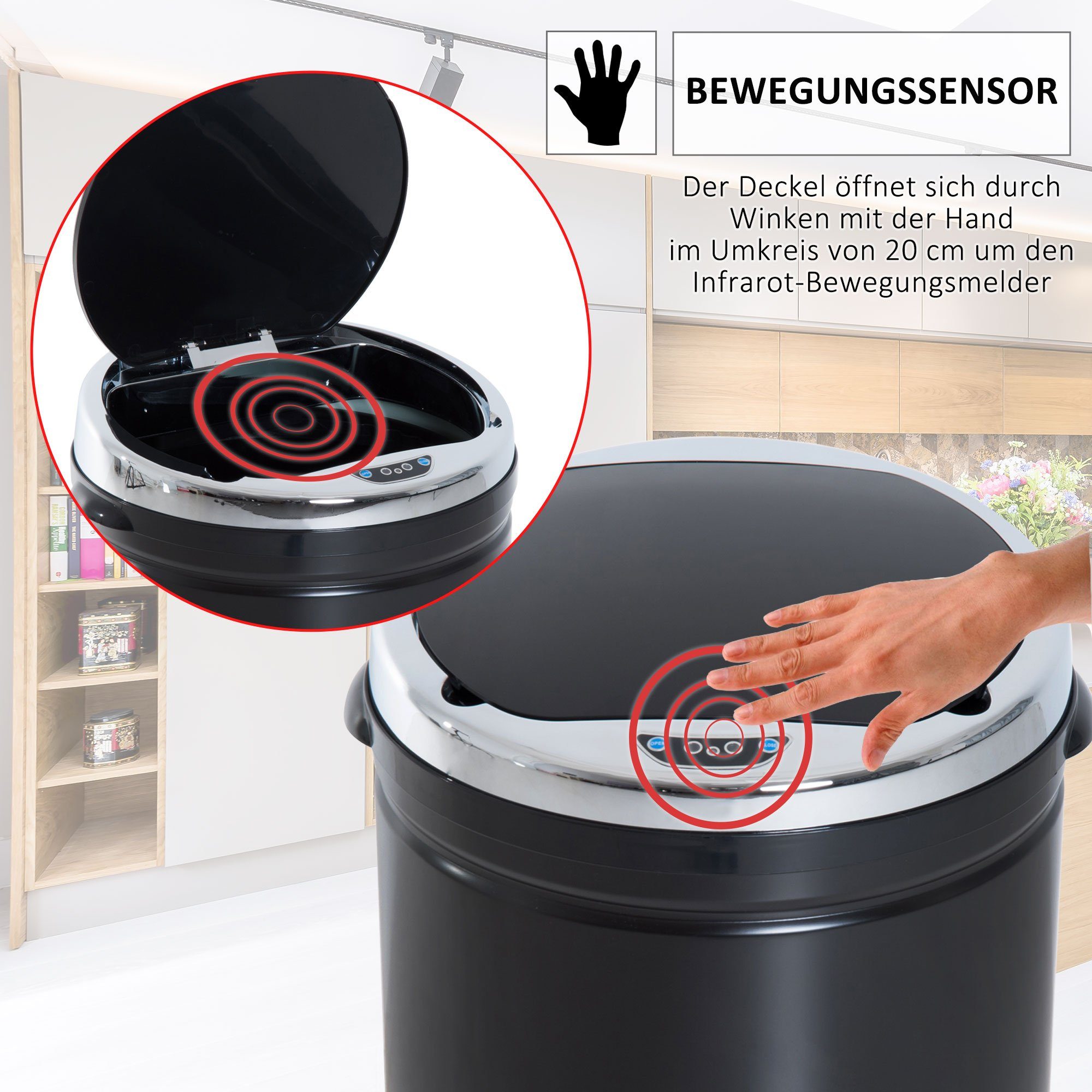 HOMCOM Mülleimer mit Bewegungssensor, rostfreier Stahl, 30,5 cm x 30,5 cm x 81,5 cm, 50 L