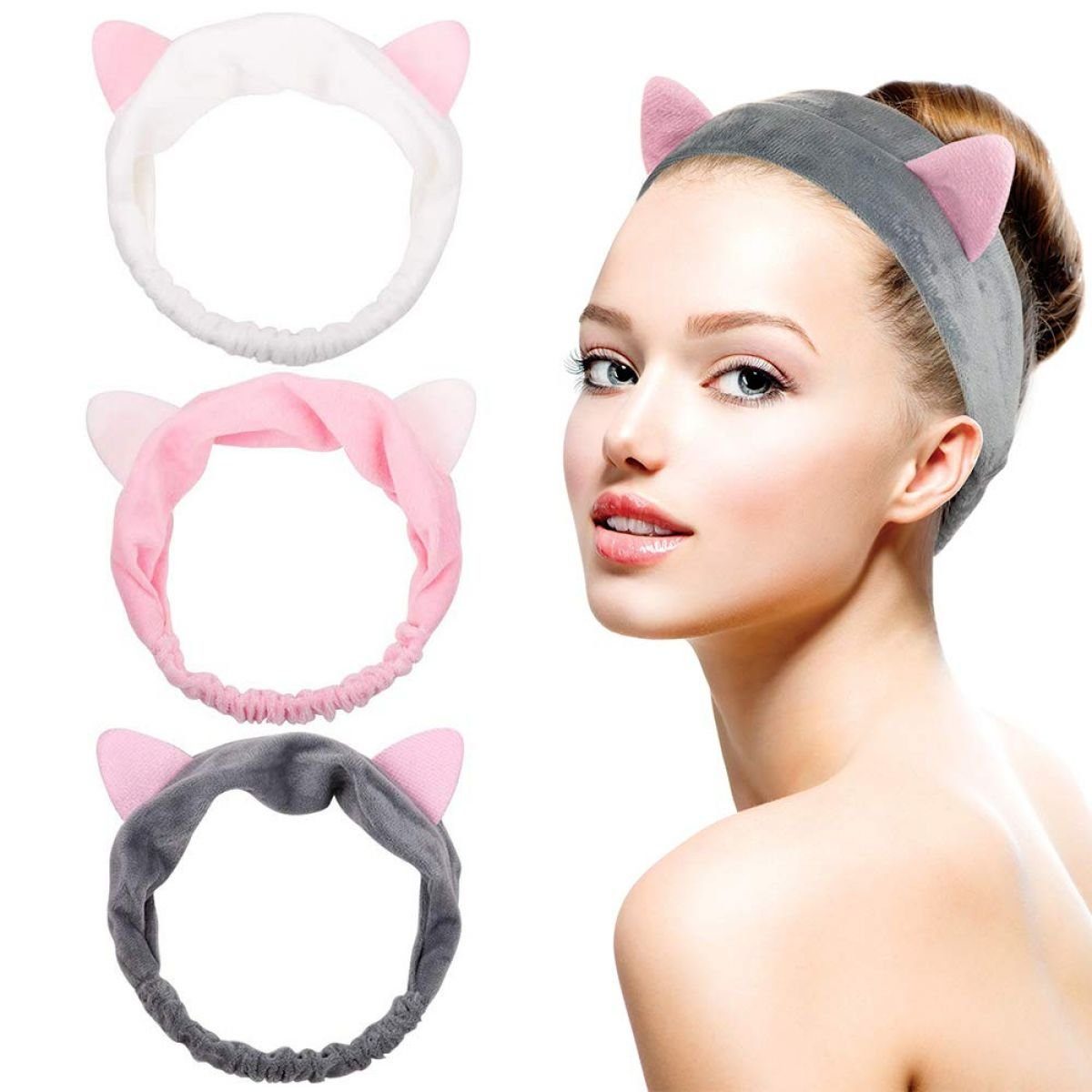 FeelGlad Haarband Make-up-Stirnband, Katzenohr-Haarband, 3er-Pack