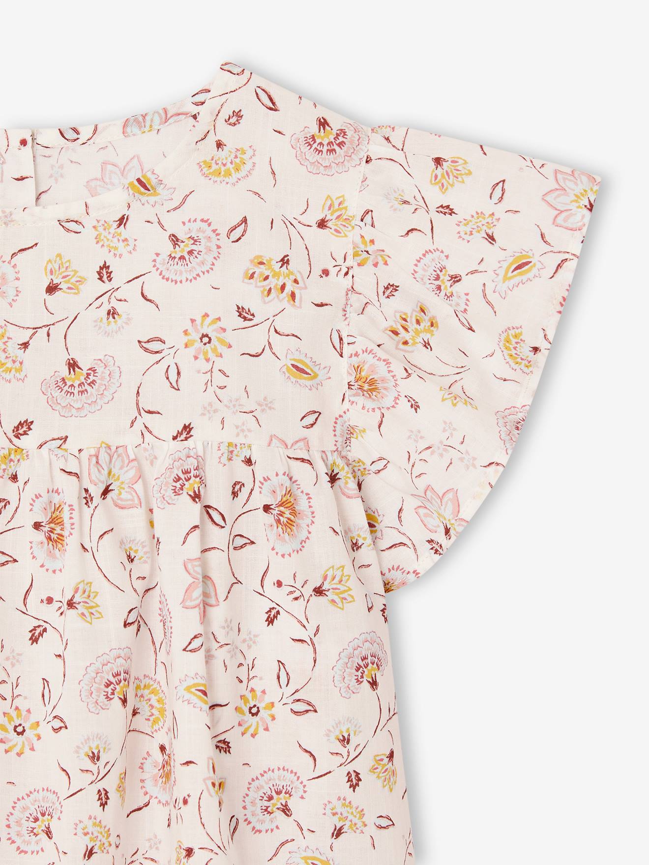 Vertbaudet Mädchen-Set: geblümte Bluse & Musselin-Shorts - pastellgelb