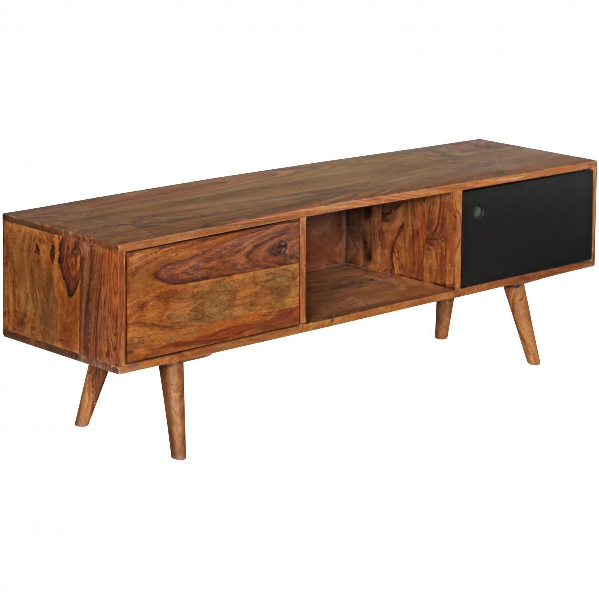 Wohnling TV Lowboard REPA Massiv-Holz Sheesham Braun/Schwarz