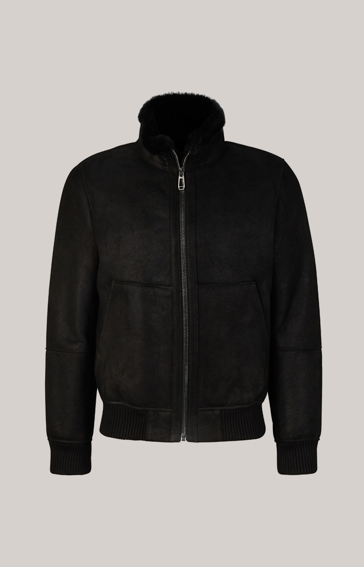 Lammfell-Lederjacke Baren in Schwarz