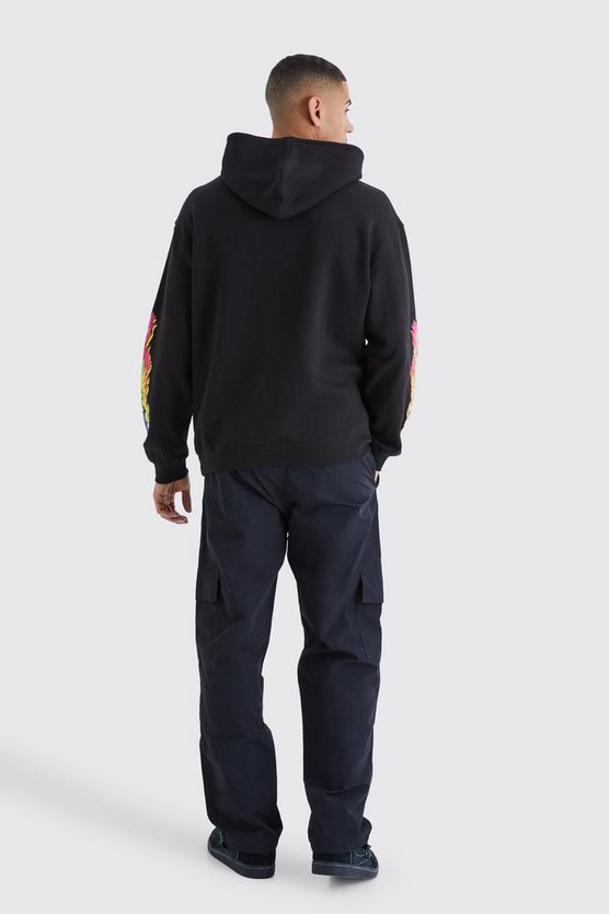 Kastiger Oversize Hoodie mit Flammen-Print