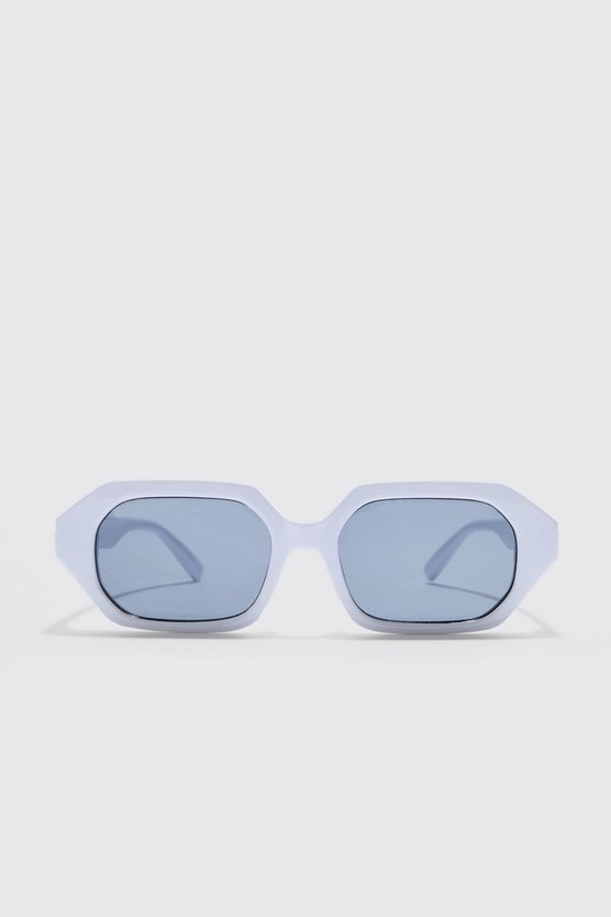 Klobige sechseckige Sonnenbrille in Weiß