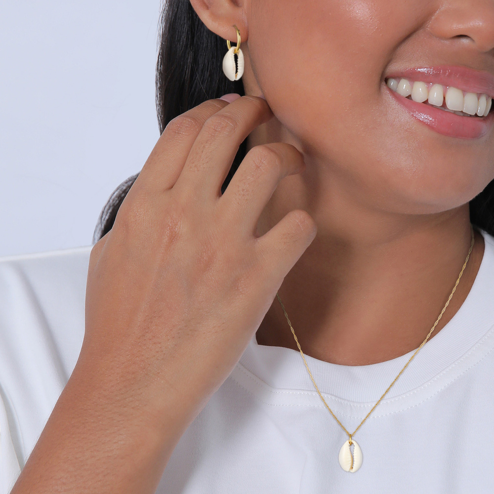Elli Elli Ensemble de Bijoux Femmes Coquillage Kauri Set pendentif d'oreilles tendance Bijoux