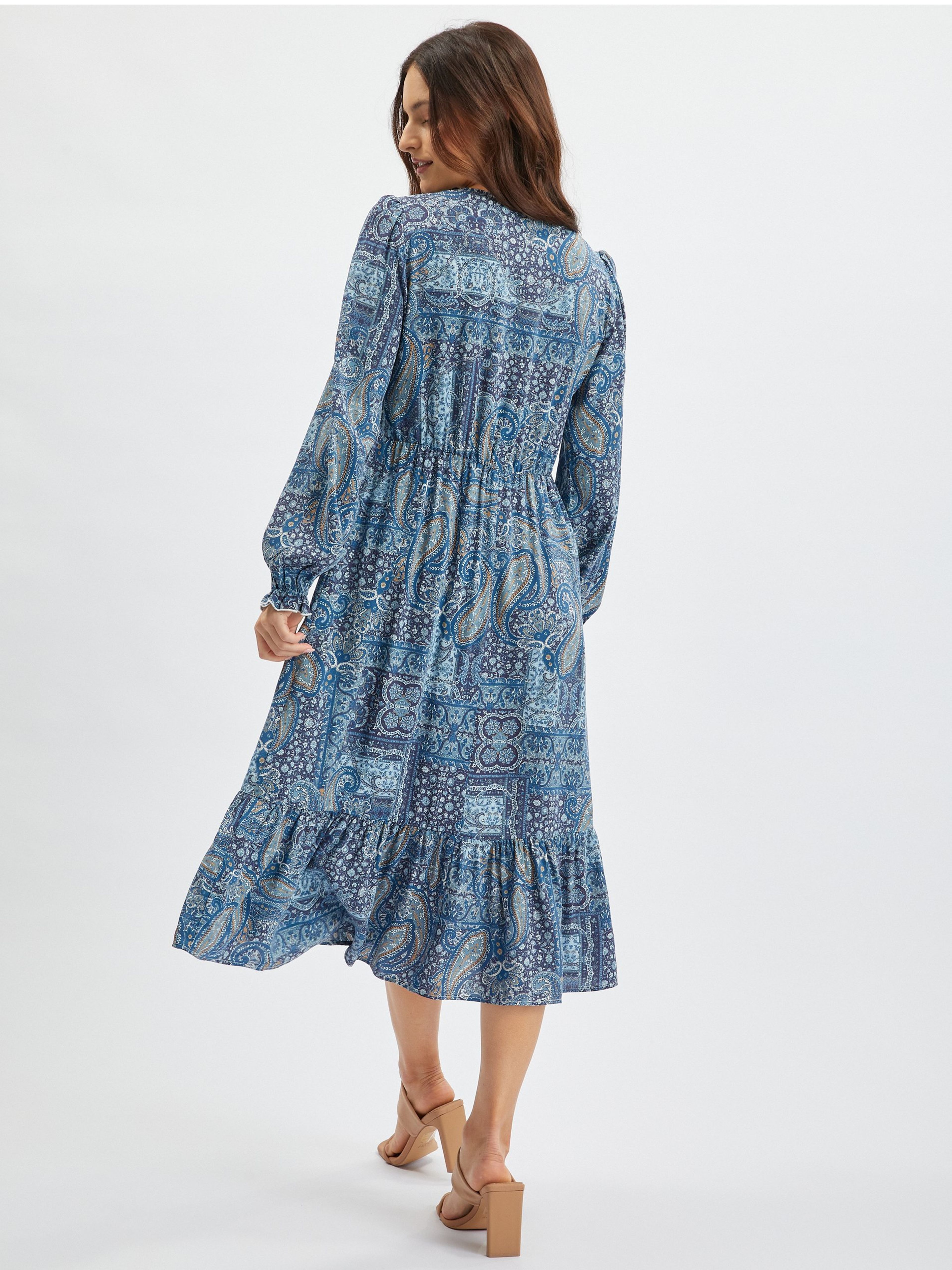 Blaues gemustertes Damen-Midikleid ORSAY