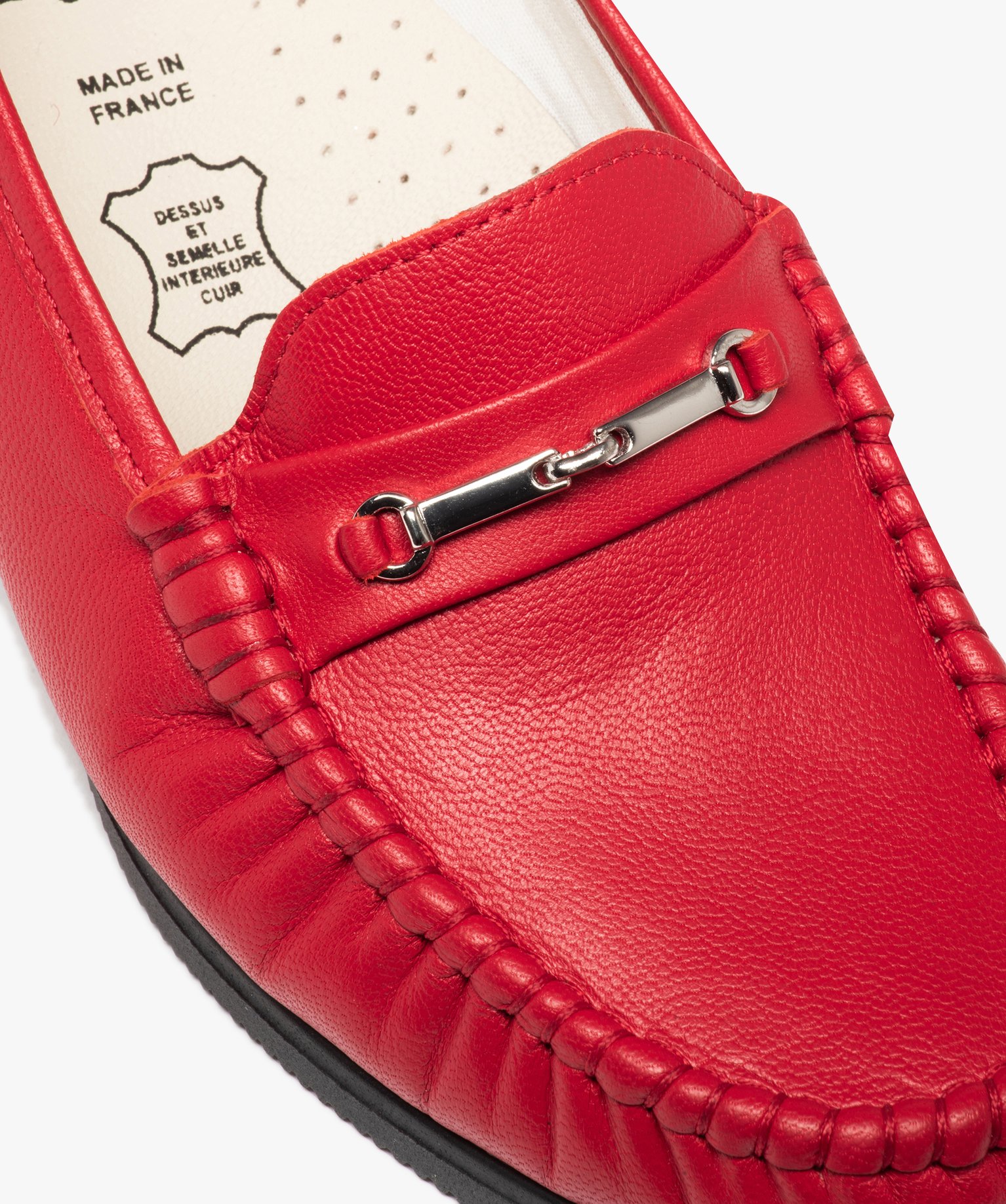 Mocassin femme confort à talon compensé dessus cuir uni rouge | GEMO