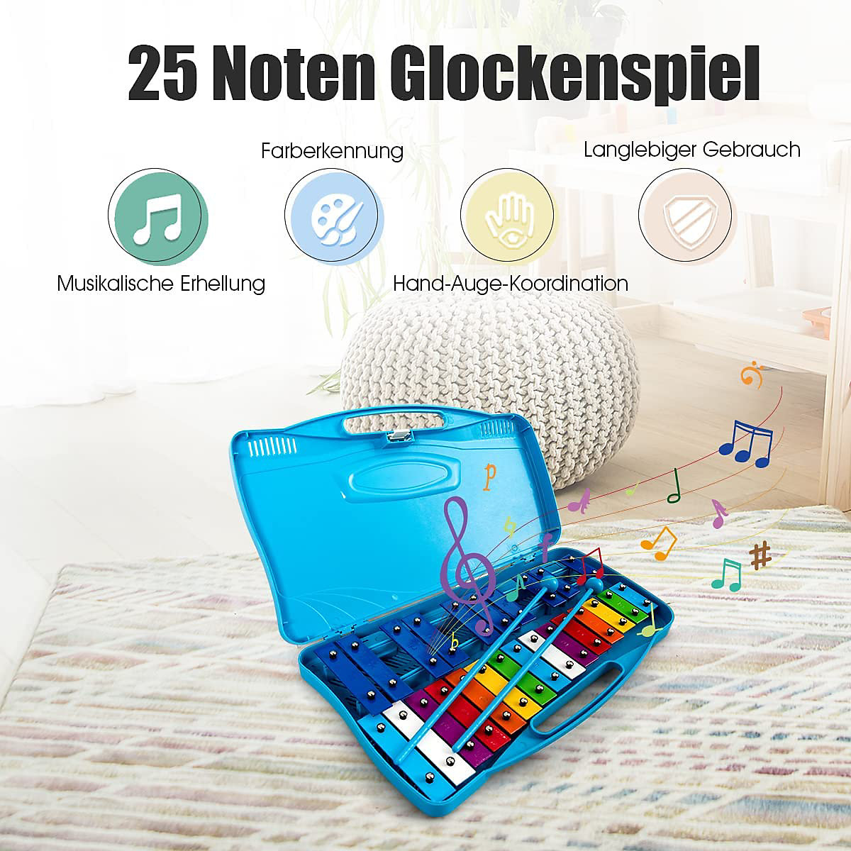 Xylophon Set 25 Noten Glockenspiel mit 12 Alphabet-Noteblatt