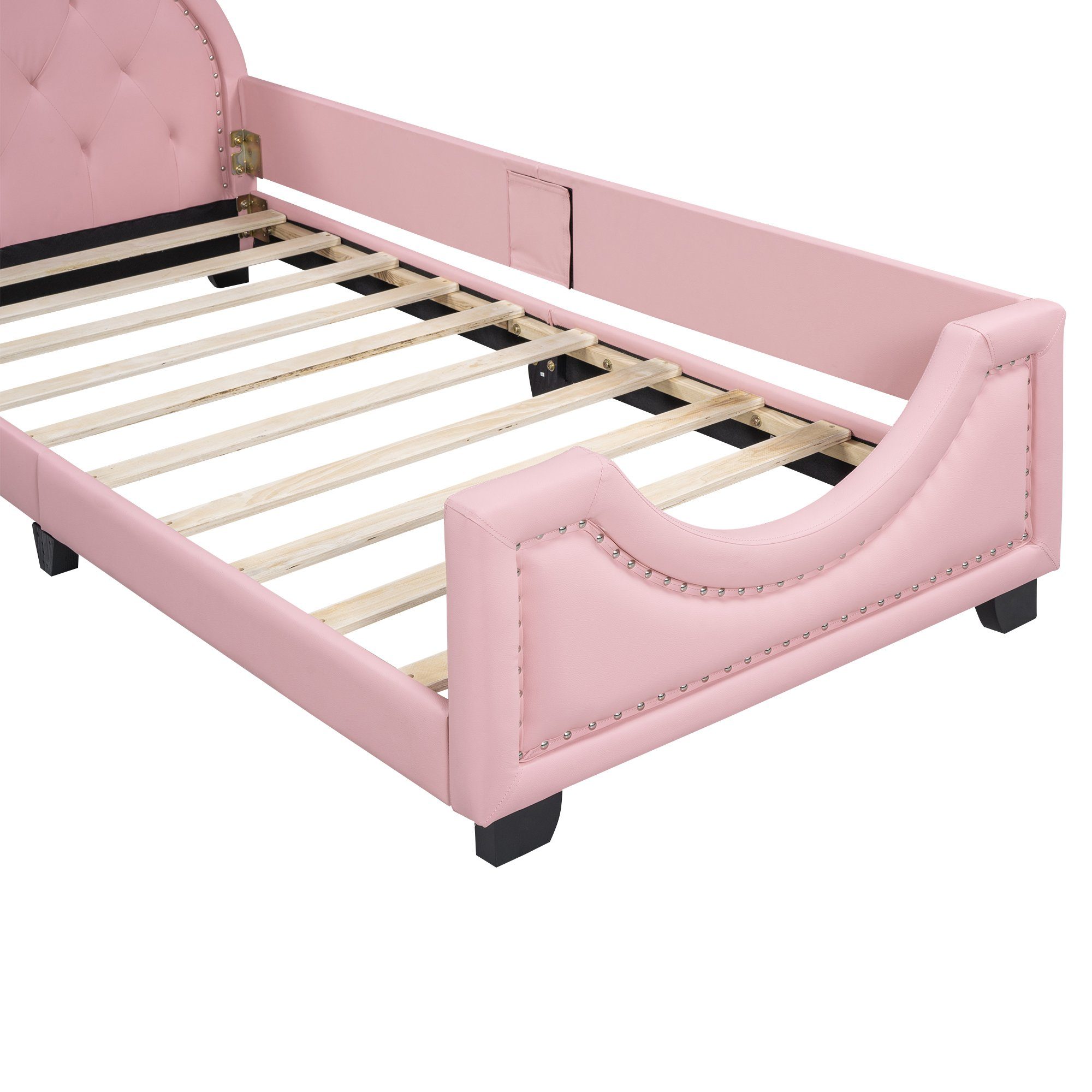 REDOM Polsterbett Einzelbett, Kinderbett, mit Holz Lattenroste und Rückenlehne (Form von Karton-Ohren, 90 x 200cm), Ohne Matratze