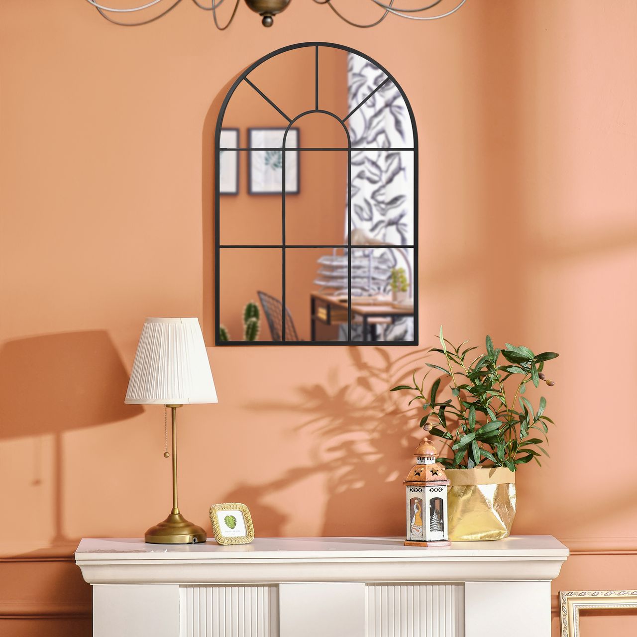 HOMCOM 91 x 60 cm Wandspiegel Bogenfenster-Spiegel Wohnzimmerspiegel Schwarz