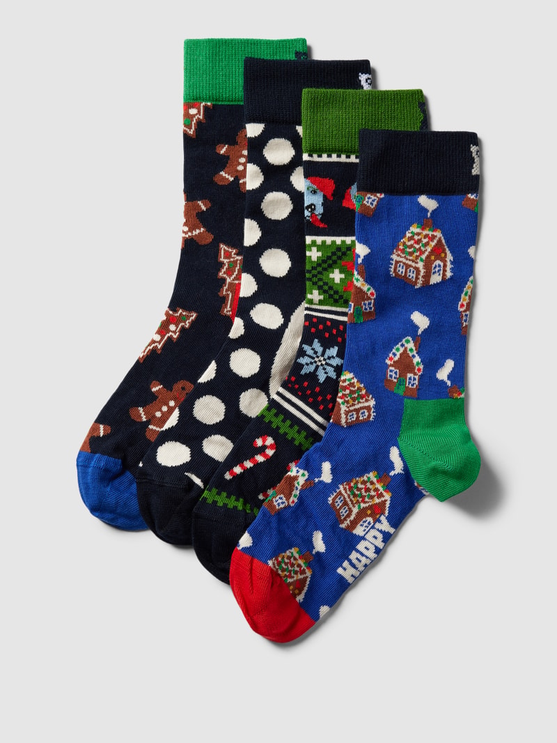 Socken mit Allover-Muster Modell 'Gingerbread' im 4er-Pack in marineblau